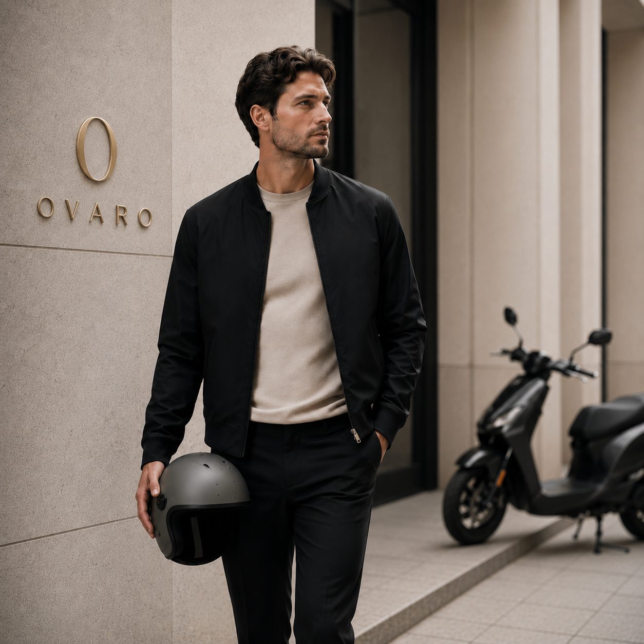 Man met motorhelm naast een scooter
